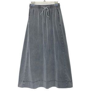 BYRD By Tzippy Maxi Skirt Womens Size Large Medium Gray Jersey Knit Pockets Long